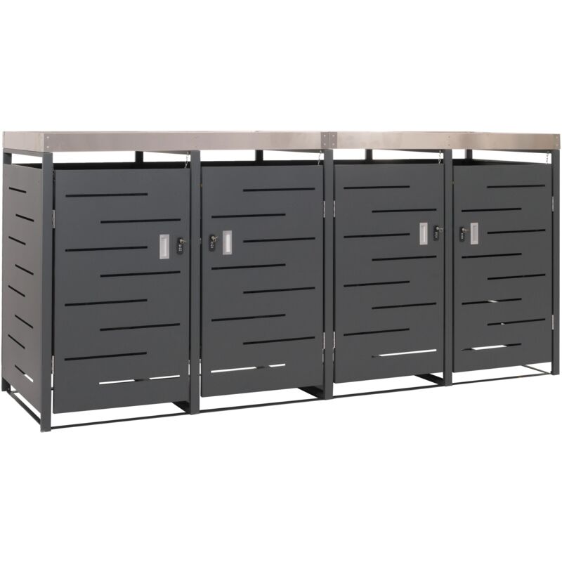 foto del prodotto 4x copribidoni box spazzatura rifiuti hhg 383 84x264x125cm acciaio zincato