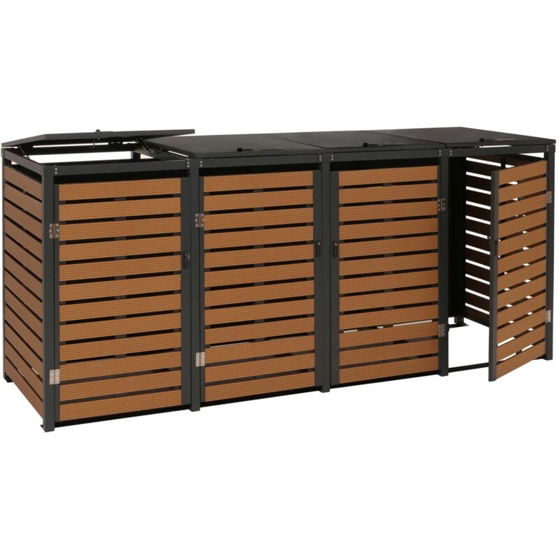 foto del prodotto 4x copribidoni box spazzatura rifiuti hhg 671 84x264x119cm metallo wpc teak