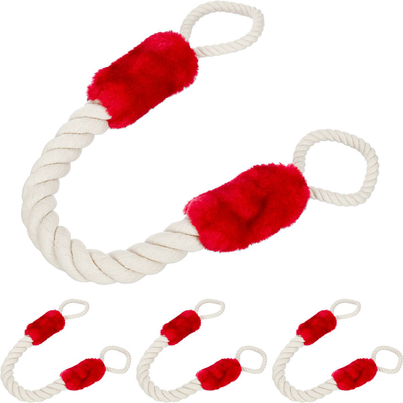 foto del prodotto 4x fermaporta a corda in set da 4, lunghi 60cm, paracolpi da maniglia, sicurezza bambini e animali, beige rosso