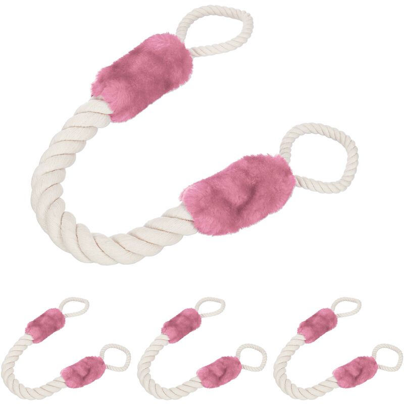 foto del prodotto 4x fermaporta a corda in set da 4, lunghi 60cm, paracolpi da maniglia, sicurezza di bambini e animali, beige rosa