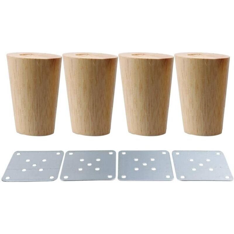 foto del prodotto 4x gambe per mobili in legno massello da 5 cm con piastra di montaggio e viti per divano, tv, letto, tavolo da pranzo