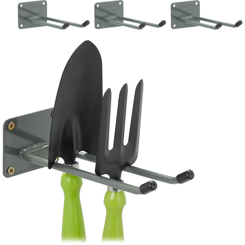 foto del prodotto 4x gancio porta attrezzi da giardino, l 24 cm ciascuno, appendi accessori giardinaggio portaoggetti officina, antracite
