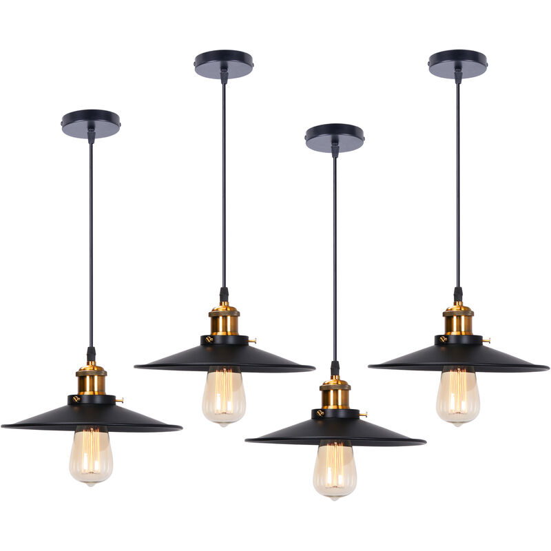 foto del prodotto 4x lampada a sospensione, lampadario da soffitto con 26cm paralume, illuminazione con bronzo e27 per cucina isaland camera da letto nero 