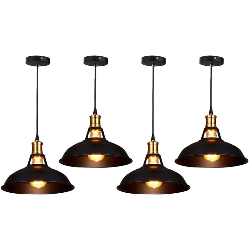foto del prodotto 4x lampada a sospensione, vintage lampada da soffitto con paralume in metallo, industriale stile illuminazione supporto edison e27 per corridoio