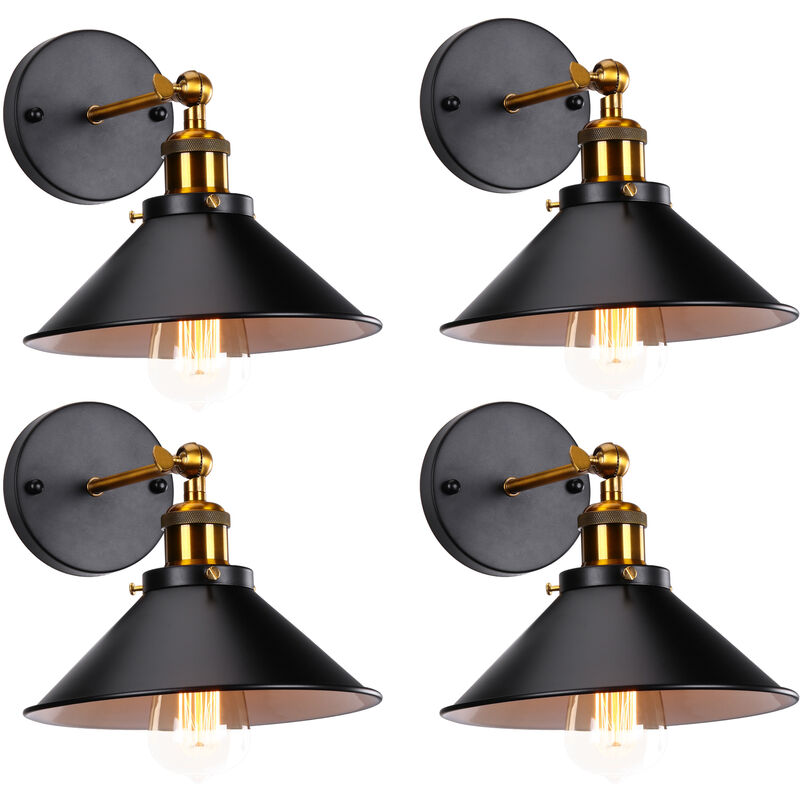 foto del prodotto 4x lampada da parete interni, industriale stile applique con 22cm paralume, illuminazione da parete regolabile 180 per soggiorno camera da letto