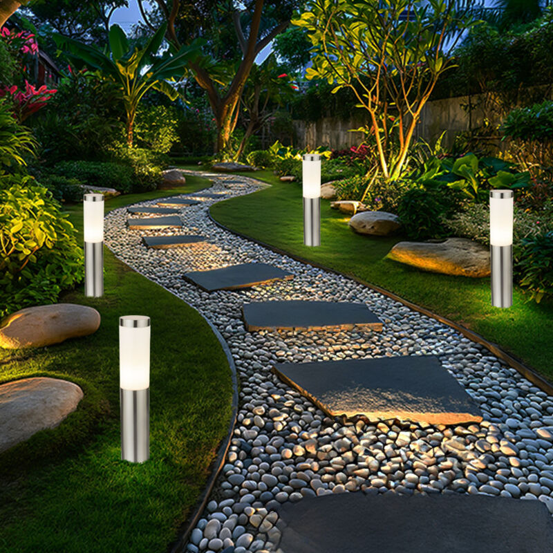 foto del prodotto 4x led lampada da terra per esterni lampada da terra luce di percorso in acciaio inox ip44 adatta per giardino, cortile, vialetto, ingresso, veranda,