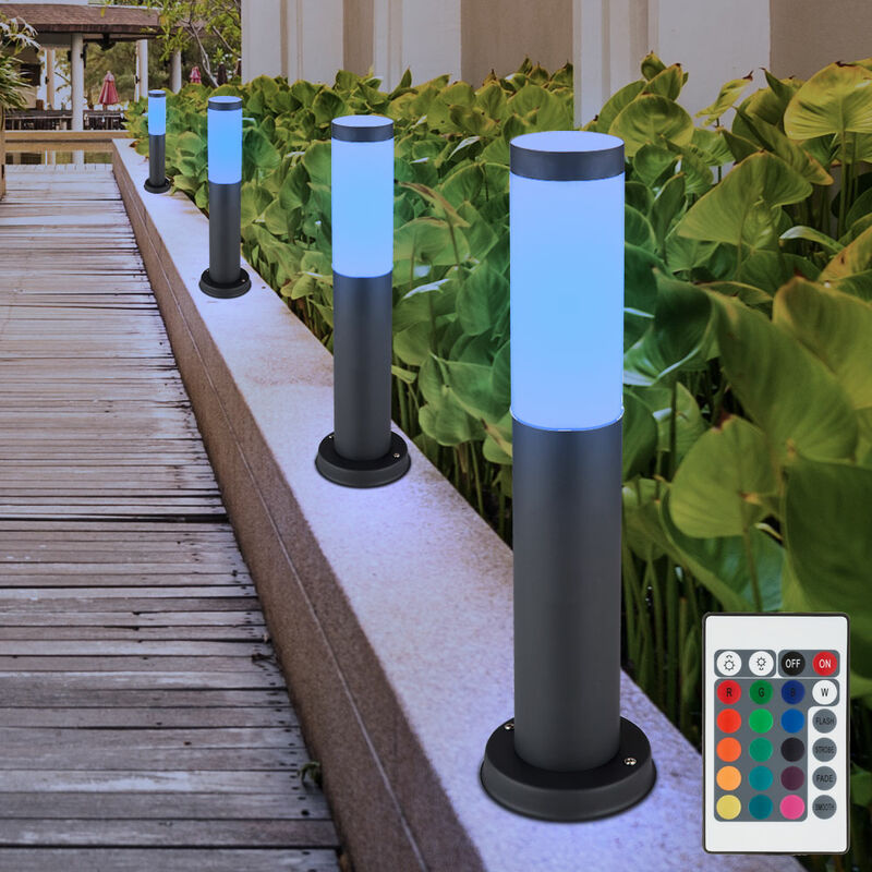 foto del prodotto 4x luci da esterno a led rgb antracite telecomando lampade da giardino in acciaio inox con zoccolo dimmerabile