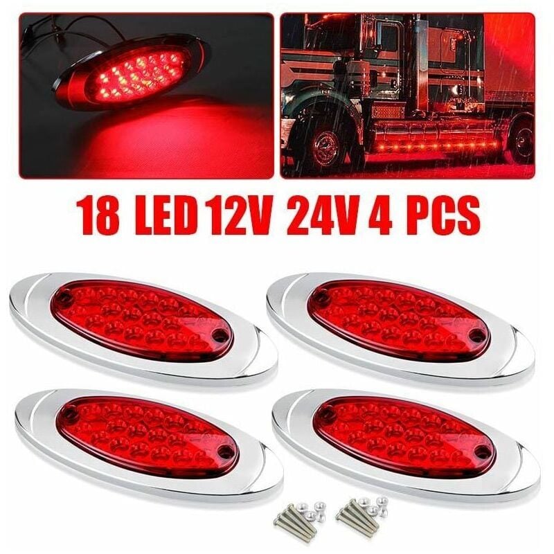 foto del prodotto 4x luci di posizione laterali rosse a 18 led per camion rimorchi camper luci di ingombro 12v