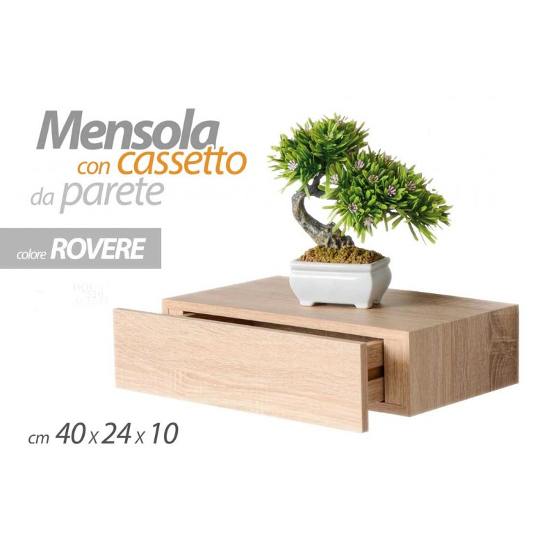 foto del prodotto 4x mensola rovere a muro con cassetto nascosto cm 40 x 24 x 10 h