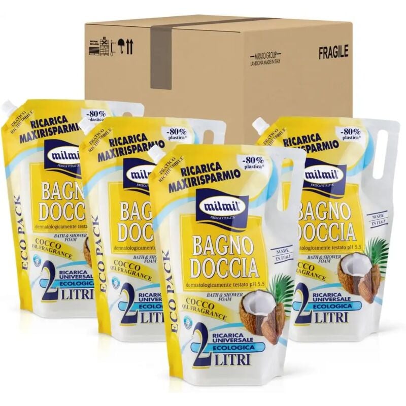 foto del prodotto 4x milmil bagno doccia cocco oil ricarica maxi 2000ml detergente profumato