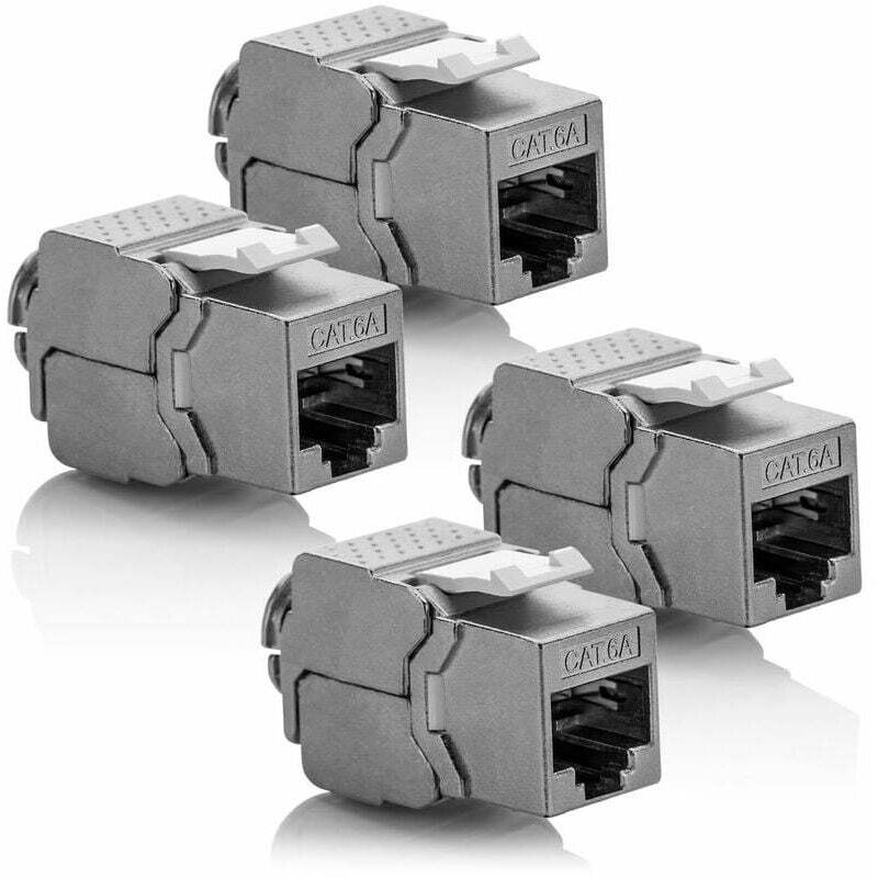 foto del prodotto 4x modulo keystone cat 6a jack connettore stp rj45 schermato installazione a scatto montaggio cavo grezzo cat 500 mhz 10 gbit s kzq