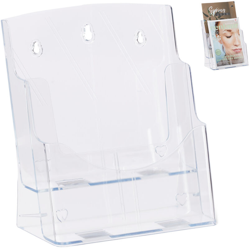 foto del prodotto 4x porta depliant, a4 lunghezza iso 2 livelli acrilico, porta brochure da tavolo e muro 27,5x24x15cm, trasparente