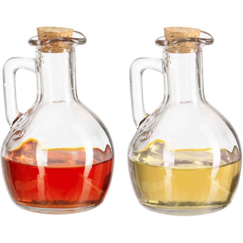 foto del prodotto 4x porta olio e aceto, set doppio, 2 bottiglie in vetro con tappo in sughero, condimenti, 180 ml una, trasparente