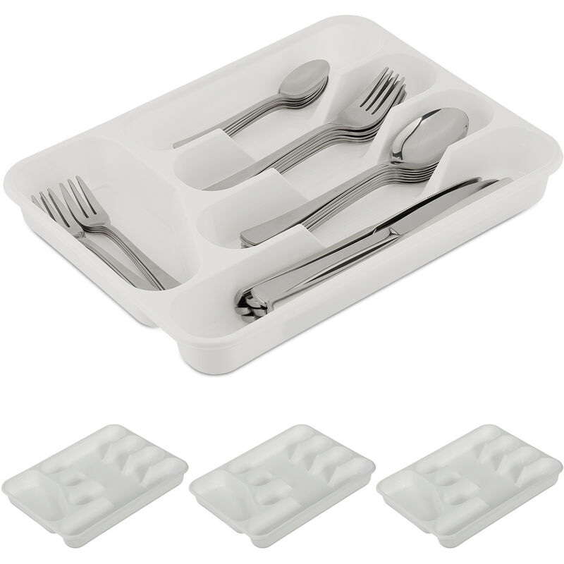foto del prodotto 4x portaposate da cassetto, organizer posate cucina, hlp 4x24,5x32,5 cm, 5 scomparti, plastica, bianco