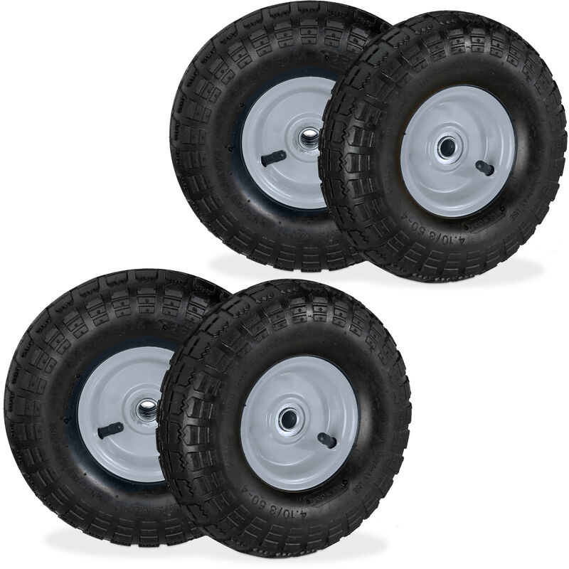 foto del prodotto 4x ruote per carrello 4.1 3.5 4, gomme di scorta carriola, asse 16 mm, fino 136 kg, 260 x 85 mm, nero grigio