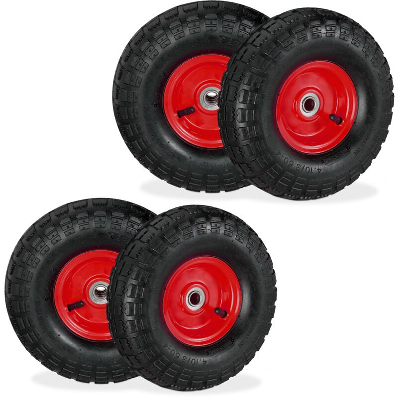 foto del prodotto 4x ruote per carrello 4.1 3.5 4, gomme di scorta carriola, asse 16 mm, fino 136 kg, 260 x 85 mm, nero rosso