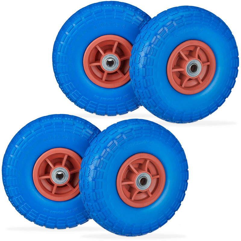 foto del prodotto 4x ruote per carrello, pneumatici in gomma antipanne, 4.1 3.5 4 , asse 16mm, fino a 150 kg, 260x85mm, blu rosso