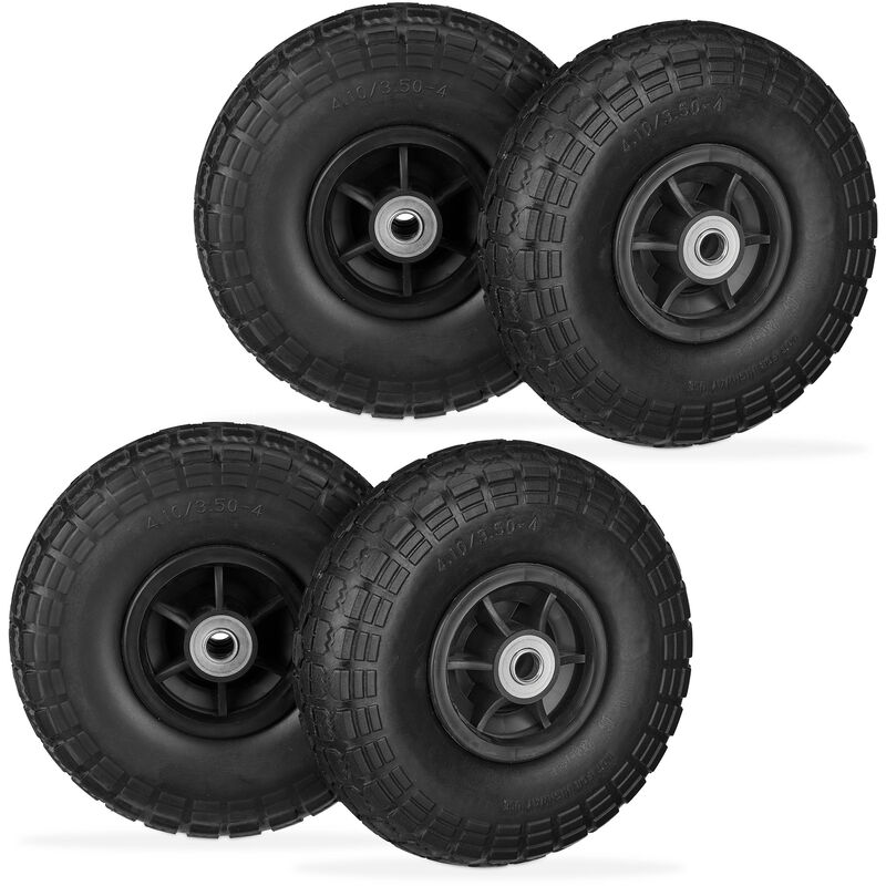 foto del prodotto 4x ruote per carrello, pneumatici in gomma antipanne, 4.1 3.5 4 , asse 16mm, fino a 150 kg, 260x85mm, nero