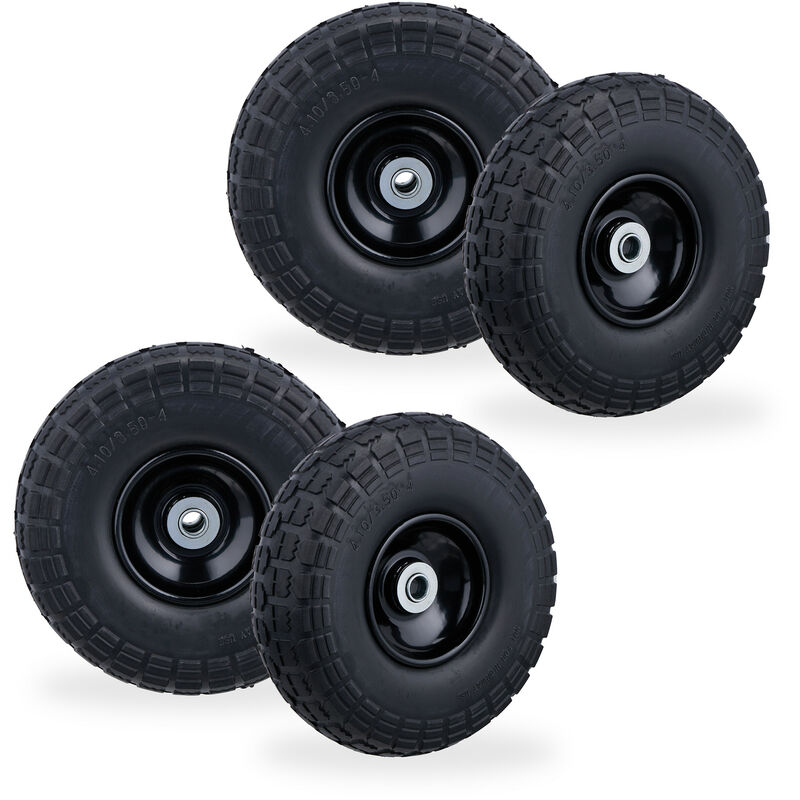 foto del prodotto 4x ruote per carrello, pneumatici in gomma antipanne, 4.1 3.5 4 , asse 16mm, fino a 150 kg, 260x85mm, nero