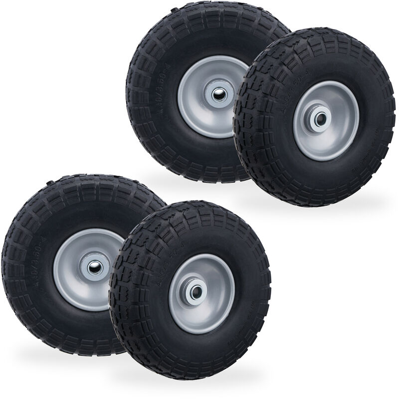 foto del prodotto 4x ruote per carrello, pneumatici in gomma antipanne, 4.1 3.5 4 , asse 16mm, fino a 150 kg, 260x85mm, nero grigio