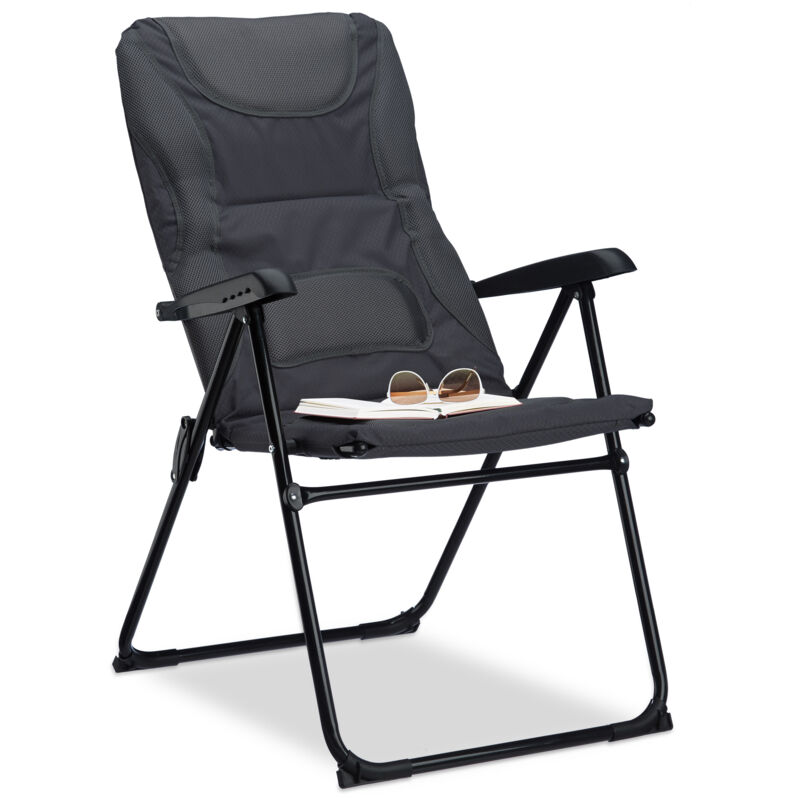 foto del prodotto 4x sedia da campeggio imbottita comfort, poltrona da esterno regolabile pieghevole hxlxp 107 x 60 x 68 cm, grigio