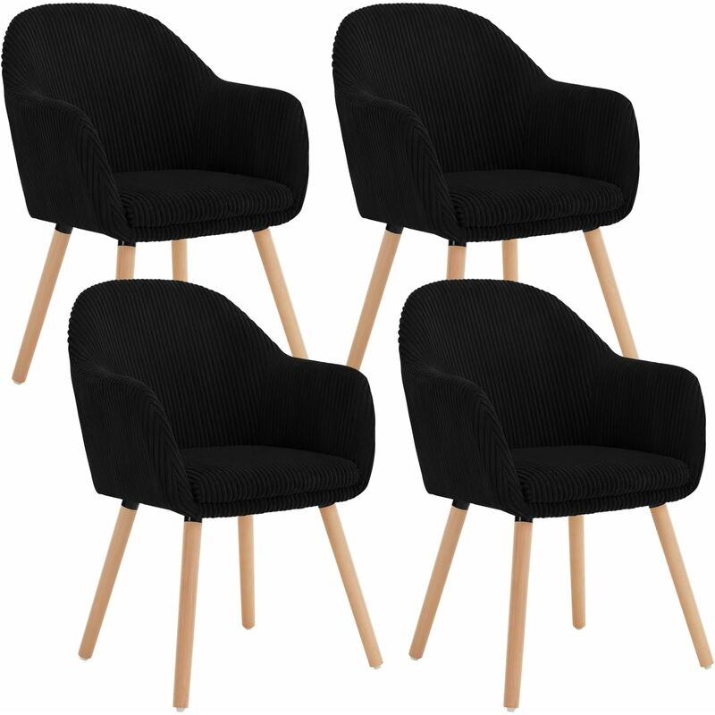 foto del prodotto 4x sedie da pranzo sedie da cucina girevole con gambe in metallo per sala da pranzo. seduta in velluto a coste. gambe in legno.nero woltu