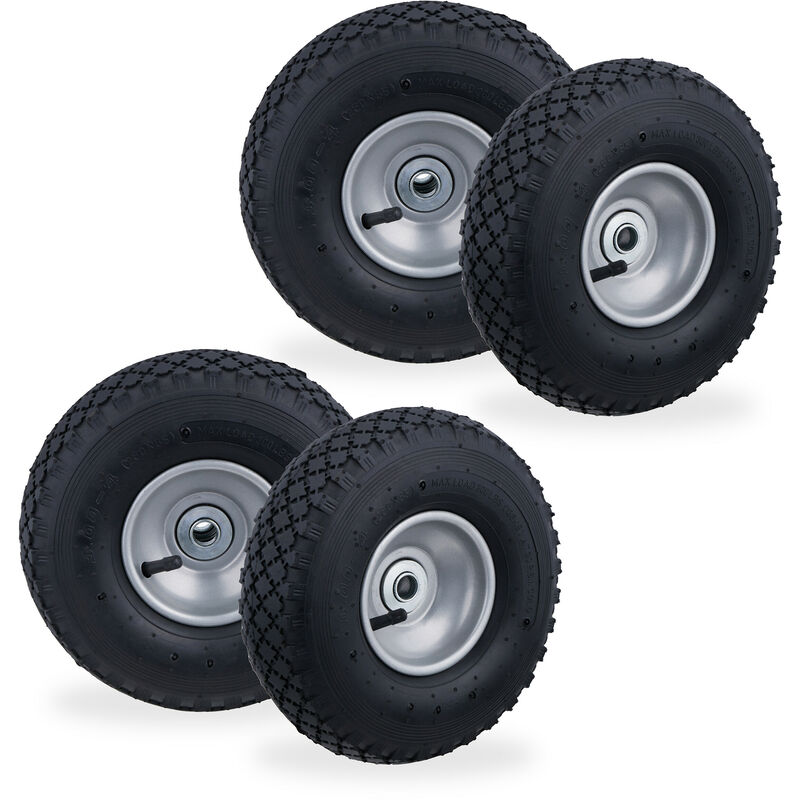 foto del prodotto 4x set di ruote per carrello, ruota completa ad aria 16 con cerchione in acciaio, asse d 25mm, nero grigio