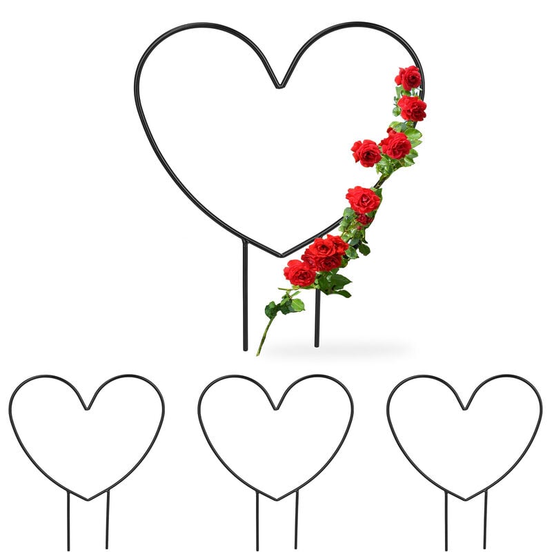 foto del prodotto 4x supporto per piante rampicanti a forma di cuore, sostegno per rose, hlp 32x25x0,5 cm, giardino, acciaio, nero