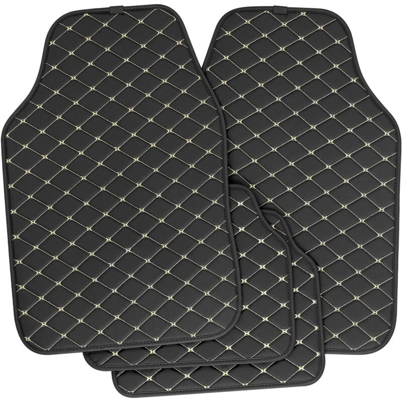 foto del prodotto 4x tappeti auto tappetini anteriori posteriori in pelle sintetica universali, nero cuciture bianche woltu