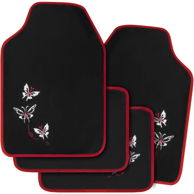 foto del prodotto 4x tappeti auto tappetini anteriori posteriori moquette universali farfalle ricamo rosso woltu