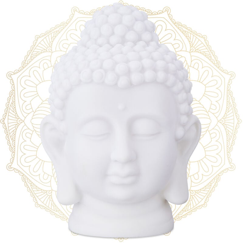 foto del prodotto 4x testa statua di buddha, fugura decorativa da giardino, budda deco zen, in plastica, 17 x 12 x 10 cm, bianco