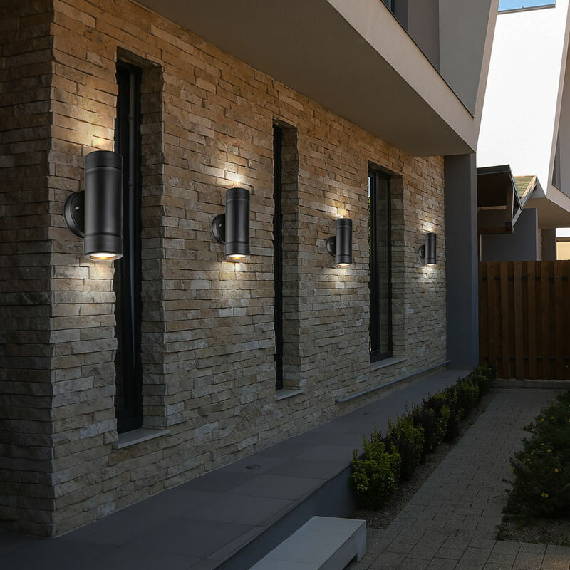 foto del prodotto 4x up down lampade da parete per esterni facciate patio da giardino apparecchi di illuminazione ip 44 nero veranda cortile percorso
