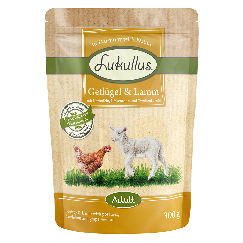 foto del prodotto 5 1 gratis 6 x 300 150 g lukullus naturkost in busta pollame agnello senza cereali 6 x 300 g