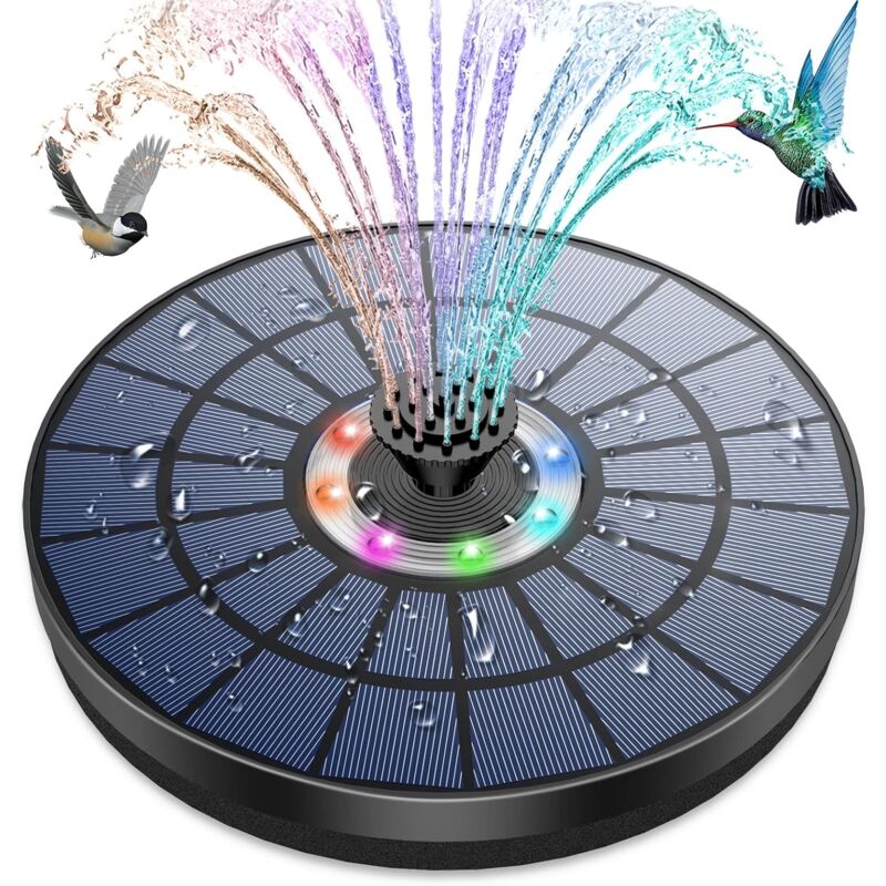 foto del prodotto 5,5w fontana solare, solare uccello bagno fontana pompa con luci led, 7 ugelli, pompe galleggianti a energia solare per giardino, stagno e