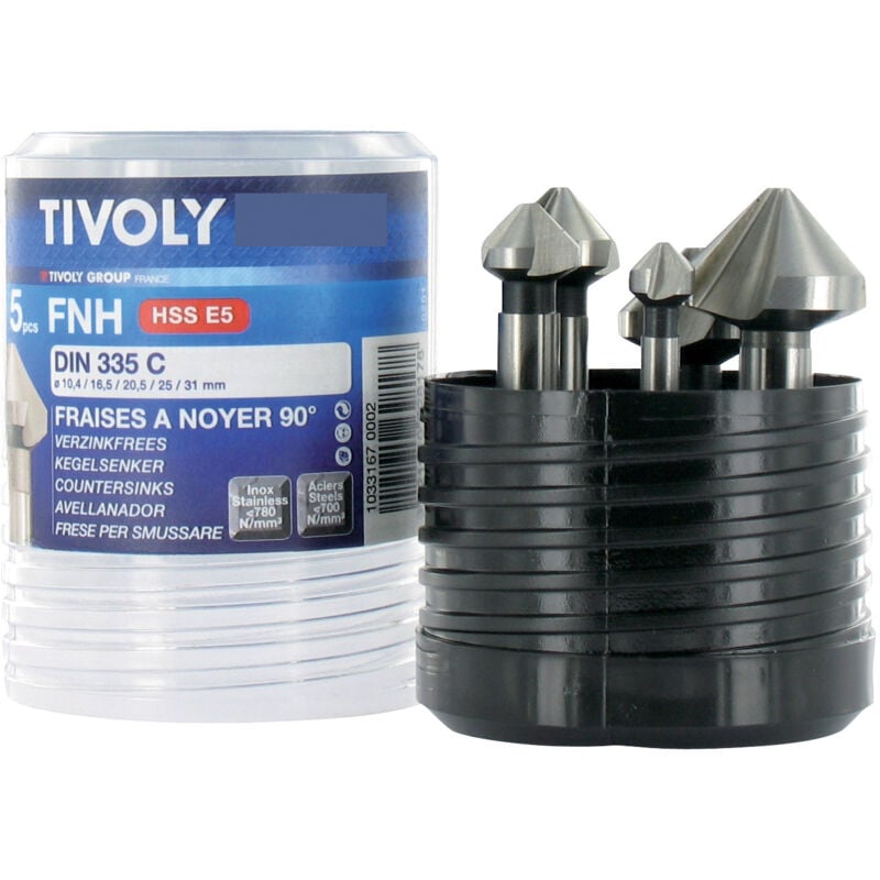 foto del prodotto 5 frese per noce 90 hss e5 cobalto 5 10.4mm 16.5mm 20.5mm 25mm 31mm per la lavorazione di acciai resistenti per la lavorazione