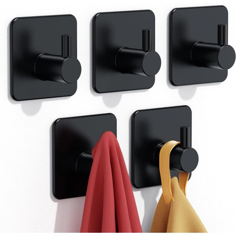 foto del prodotto 5 ganci adesivi, ganci per asciugamani, ganci da parete per bagno in acciaio inox, ganci adesivi impermeabili e resistenti all olio per cucina,