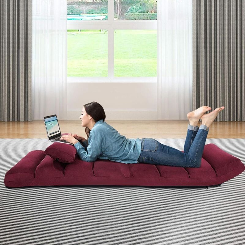 foto del prodotto 5 in 1 divano pigro pieghevole, schienale ad angolo regolabile, poltrona da terra per leggere, rilassarsi a camera da letto, soggiorno e balcone