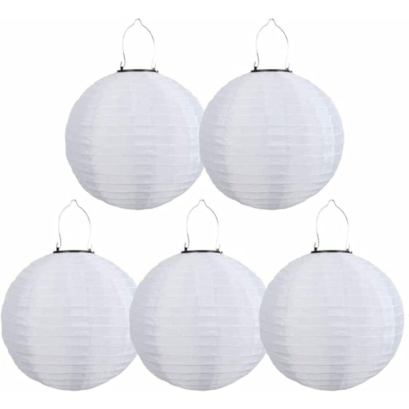 foto del prodotto 5 lanterne solari a led, lanterne solari impermeabili per esterni, per decorazioni da giardino, chiesa, patio, feste bianco, 30 cm 