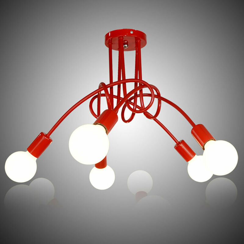 foto del prodotto 5 luci lampadario a sospensione retr lampada da soffitto paralume metallo rosso illuminazione pendente diy per soggiorno camera da letto