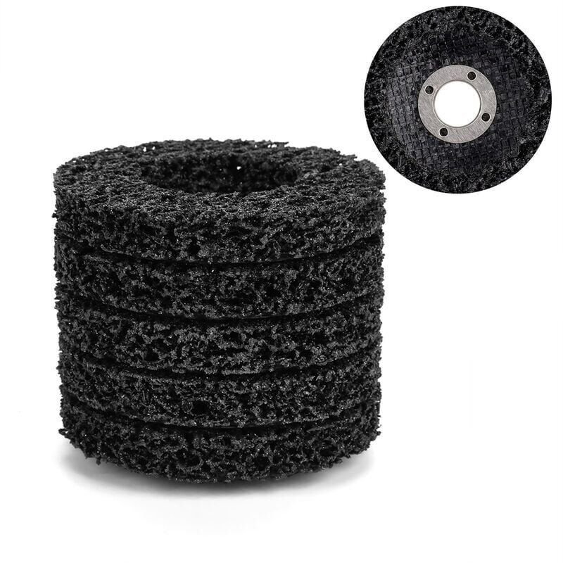 foto del prodotto 5 pezzi 100 mm 60 grit poly strip disc grinder dischi abrasivi strumento di pulizia per la rimozione di ruggine vernice scaglie, nero