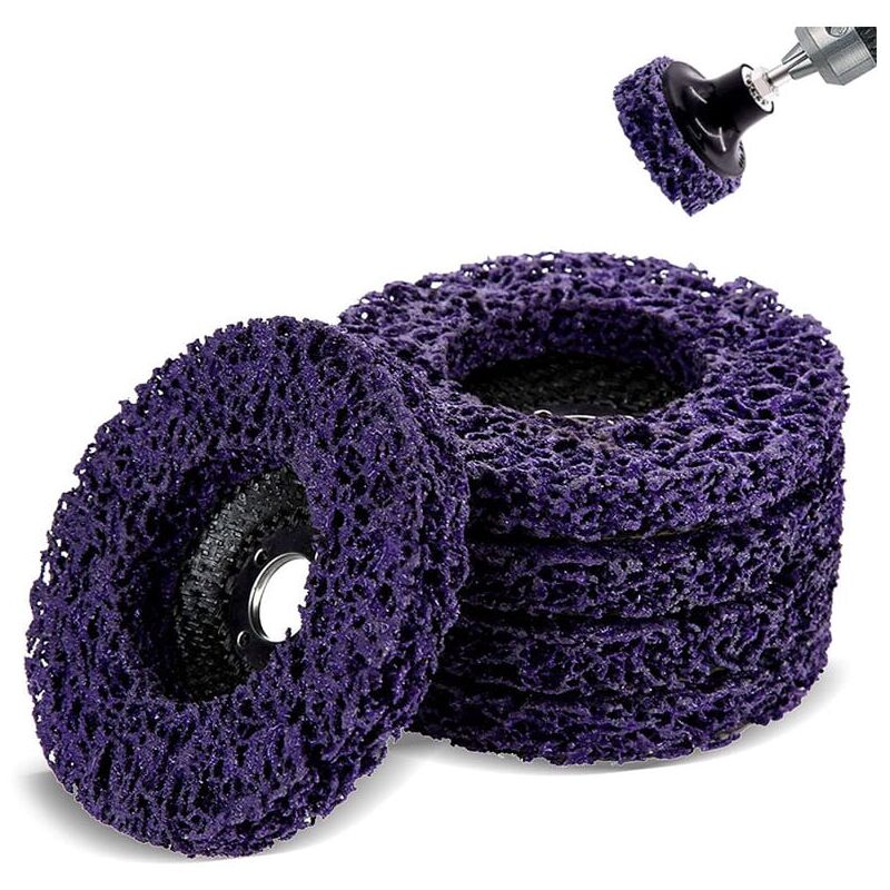 foto del prodotto 5 pezzi 100 mm 60 grit poly strip disc grinder dischi abrasivi strumento di pulizia per la rimozione di ruggine vernice scaglie, viola