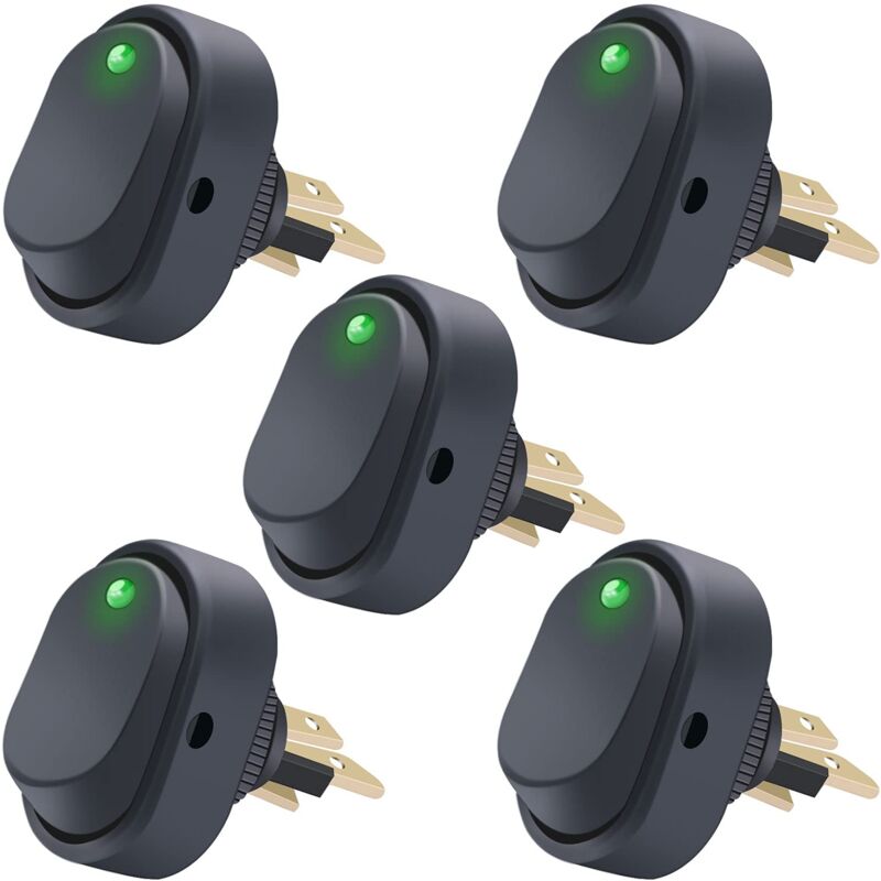 foto del prodotto 5 pezzi 12v 30a spst 3 pin on off round dot led light pulsante interruttore a bilanciere per auto asw 20d bu, verde
