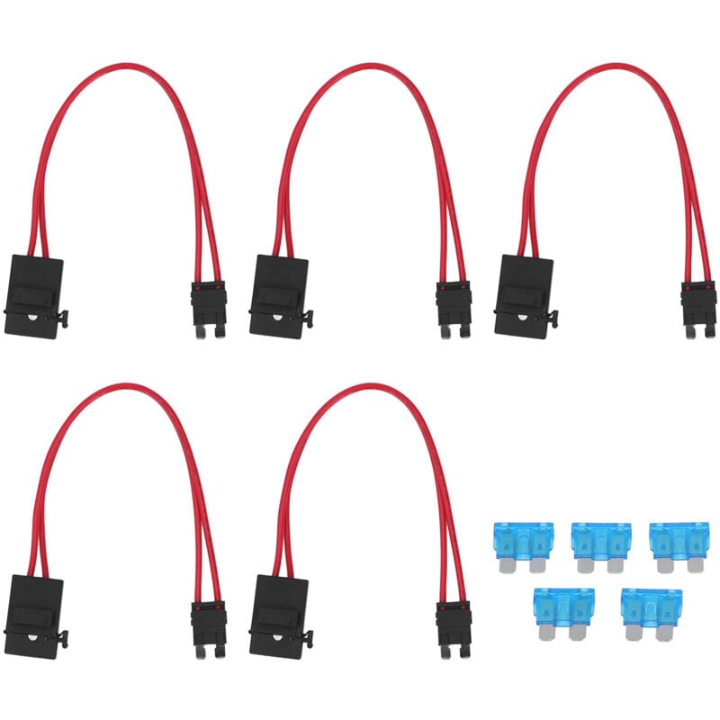 foto del prodotto 5 pezzi connettore portafusibili per auto mini prolunga cavo resistente per veicolo atm 20a 16awg con 5 fusibili act m 19,1 mm eosnow