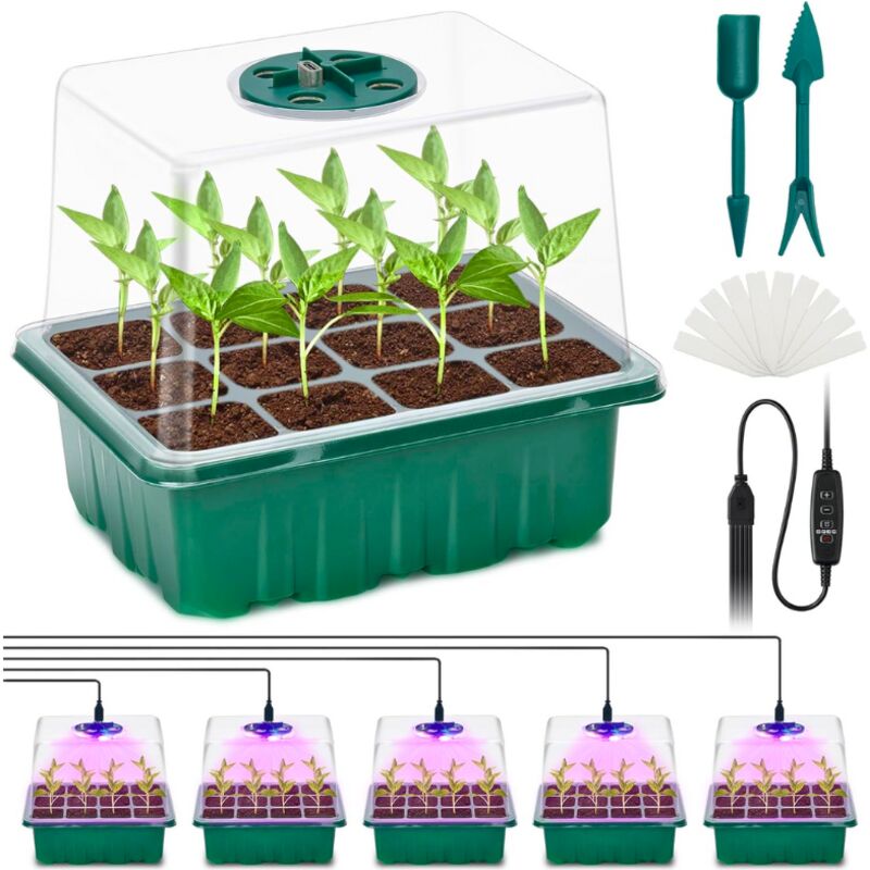 foto del prodotto 5 pezzi di contenitore per la coltivazione di piantine, contenitore per la coltivazione in serra da interno con coperchio e prese d'aria per la