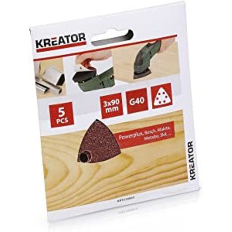 foto del prodotto 5 pezzi fogli di carta abrasiva triangolare per legno 90x90x90mm grana 40 kreator