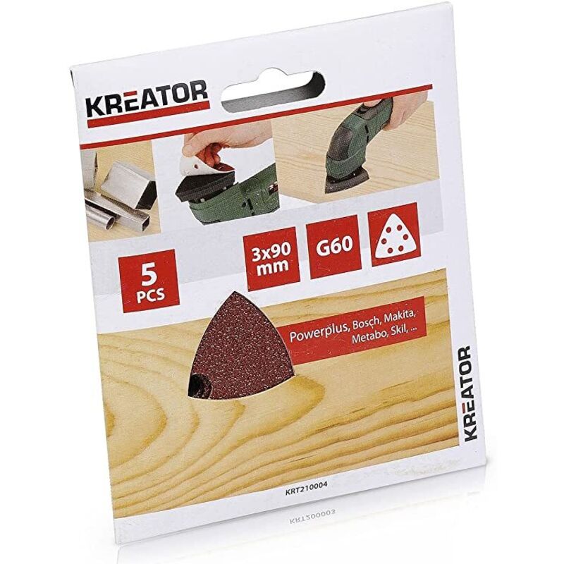 foto del prodotto 5 pezzi fogli di carta abrasiva triangolare per legno 90x90x90mm grana 60 kreator
