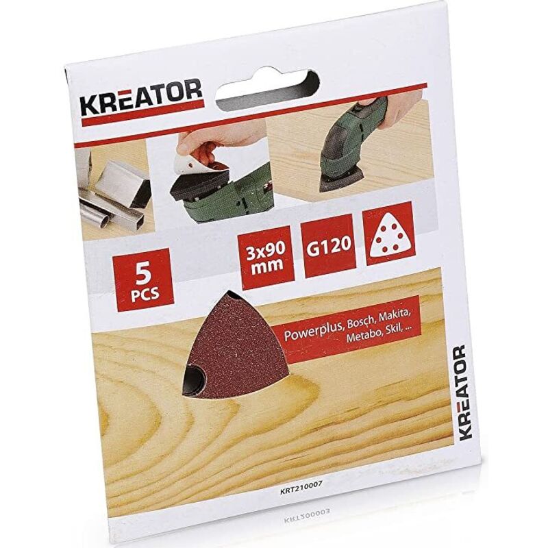 foto del prodotto 5 pezzi fogli di carta abrasiva triangolari per legno g. 120 per smerigliatrice angolare kreator