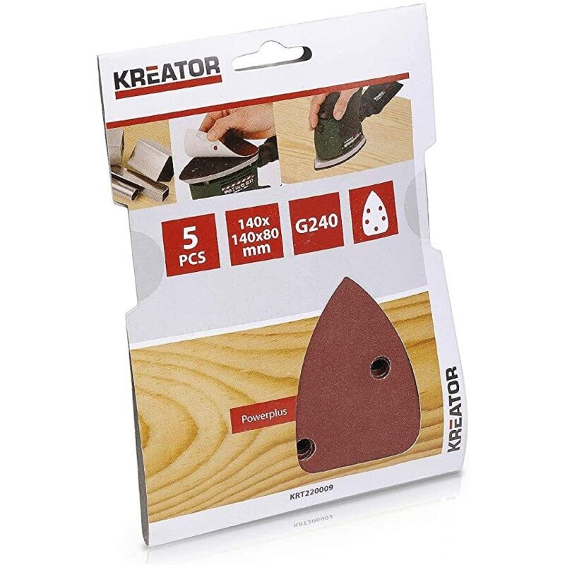 foto del prodotto 5 pezzi fogli di carta abrasiva triangolari per legno g.240 per levigatrice palmare kreator