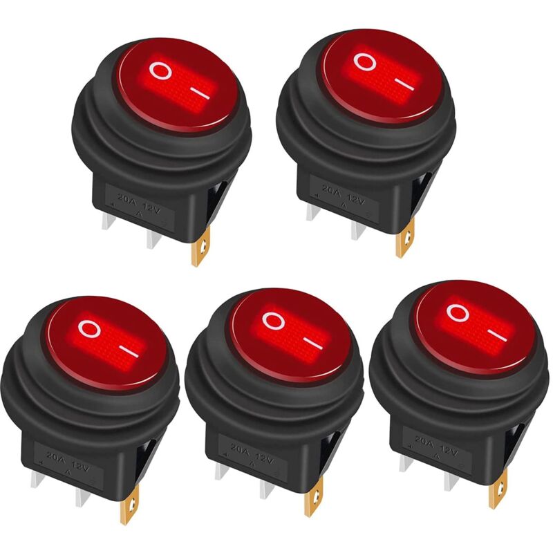 foto del prodotto 5 pezzi interruttore a bilanciere impermeabile 12v 20a on off 3 pin 2 posizioni interruttore a levetta indicatore led per auto camion barca