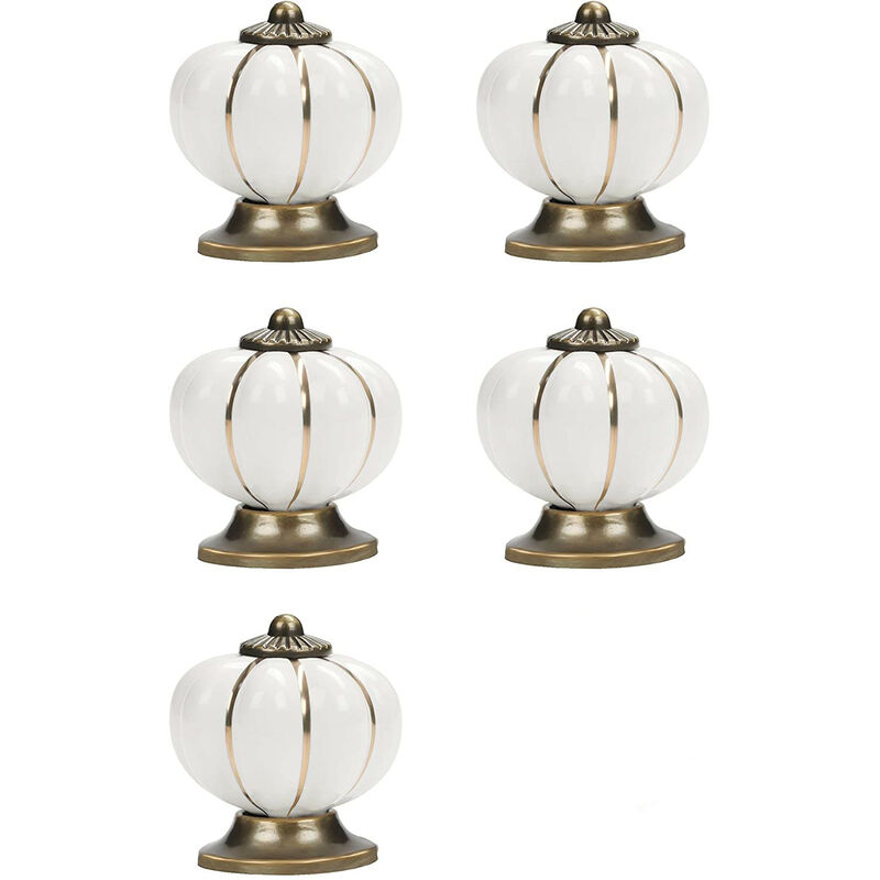foto del prodotto 5 pezzi pomelli in ceramica a forma di zucca, vintage pomelli per cassetti mobili per armadi cassettiere guardaroba bianco